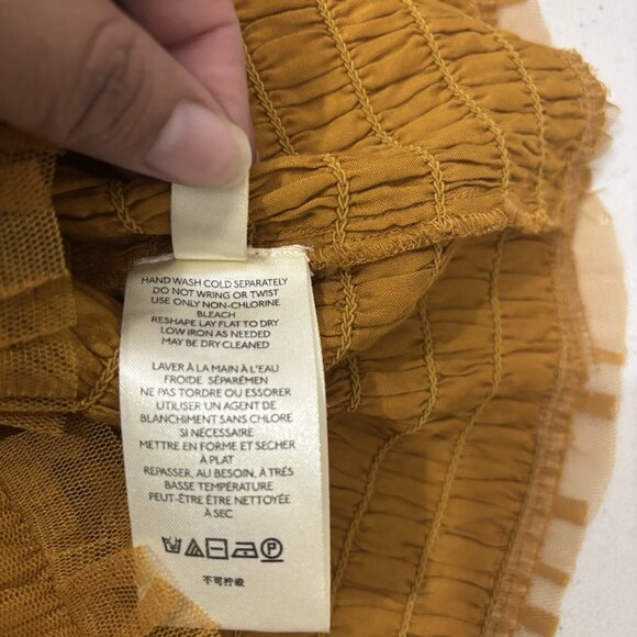 Anthropologie Embroidered Gold Smocked Tulle Blouse Size Medium Boho Peasant - Picture 12 of 15